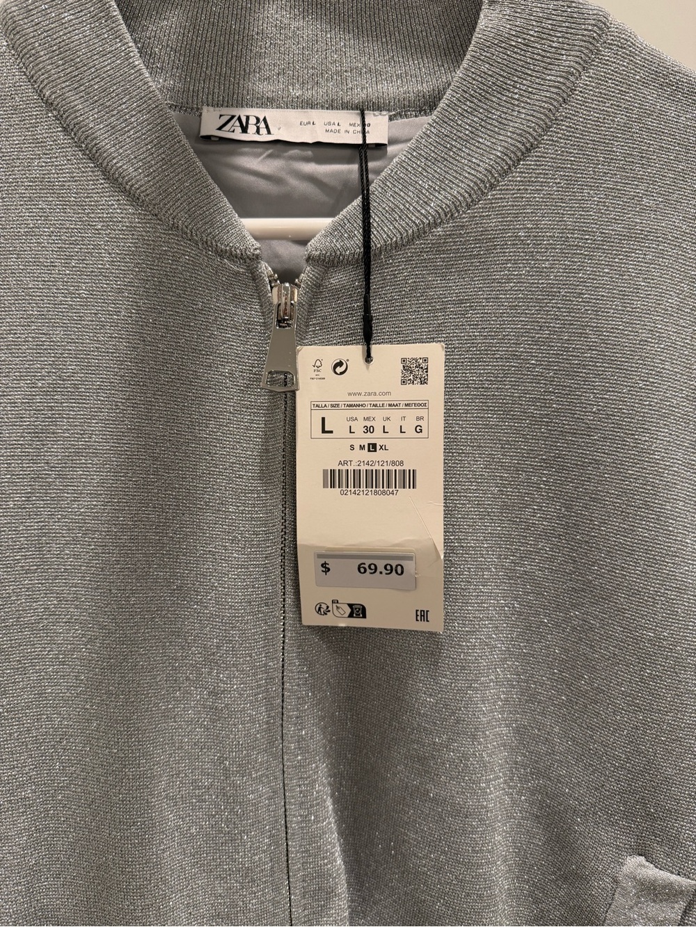Zara Metallic Silver Zip-Up Bomber - Picture 2 of 2
